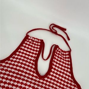 Zara In A Heartbeat Heart Knit Detail Crop Halter Plunge Peep Hope Top